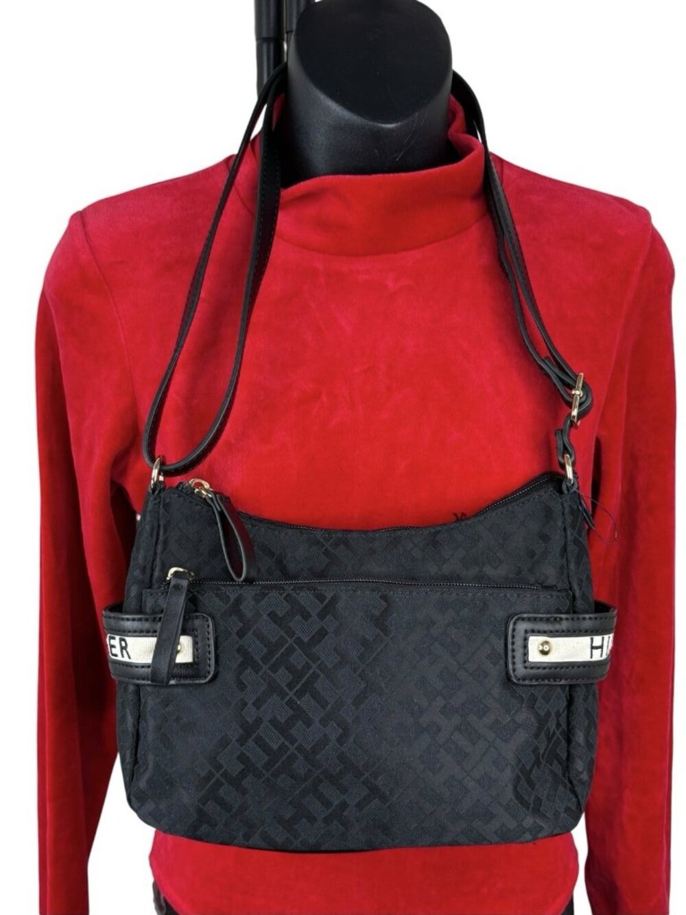 Y2K Preppy Tommy Hilfiger Black Small Crossbody Shoulder Bag Adjustable Strap